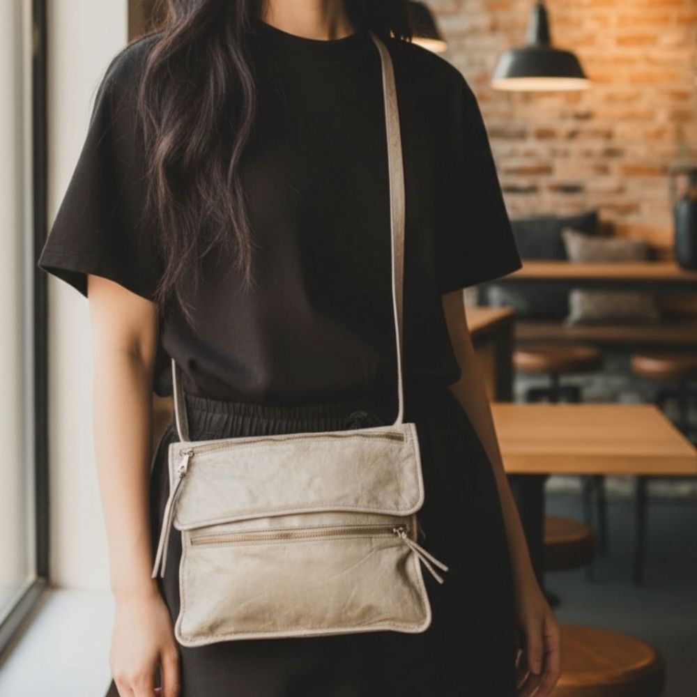 Hobo Leather Elegant Cream Beige Crossbody Shoulder Purse Bag